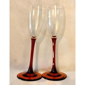 Clear Ruby Red Champagne Flute Tall Stem Fluted Glass Holiday Christmas Wedding
